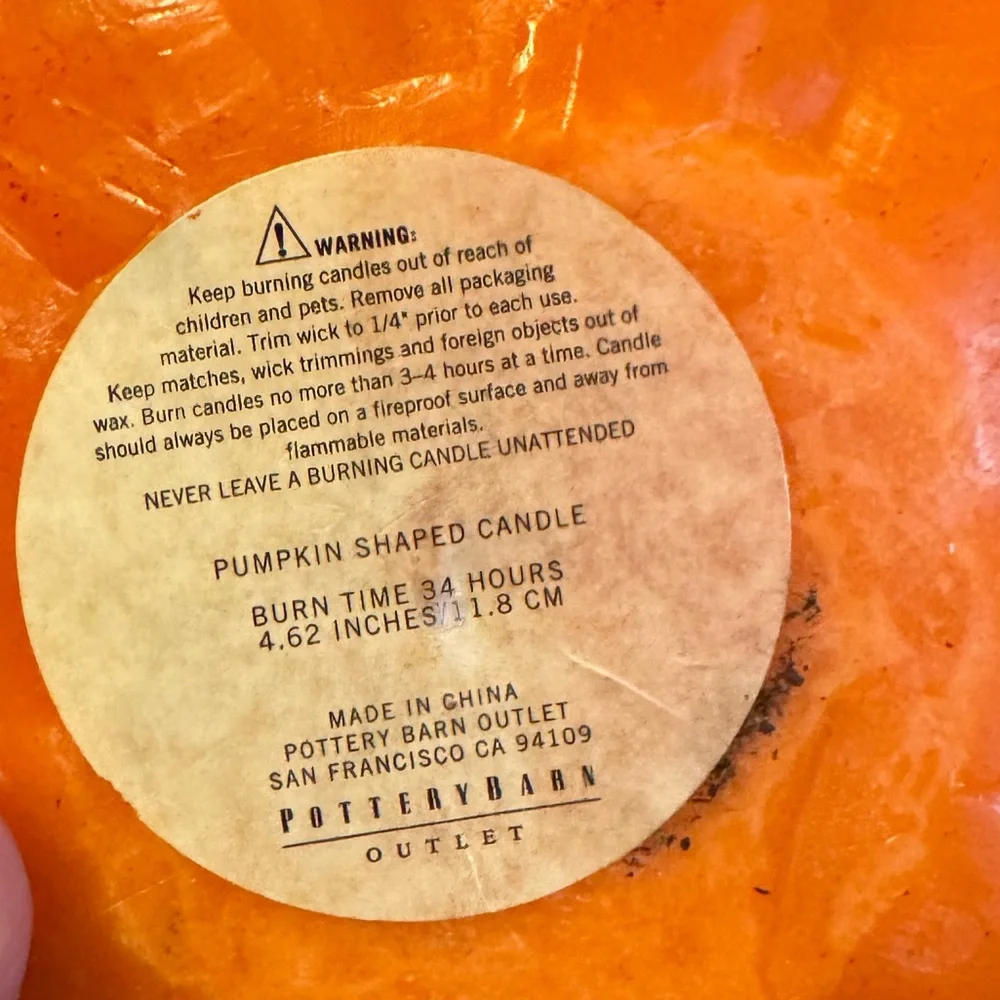 Pottery Barn Decorative Orange Pumpkin Candle